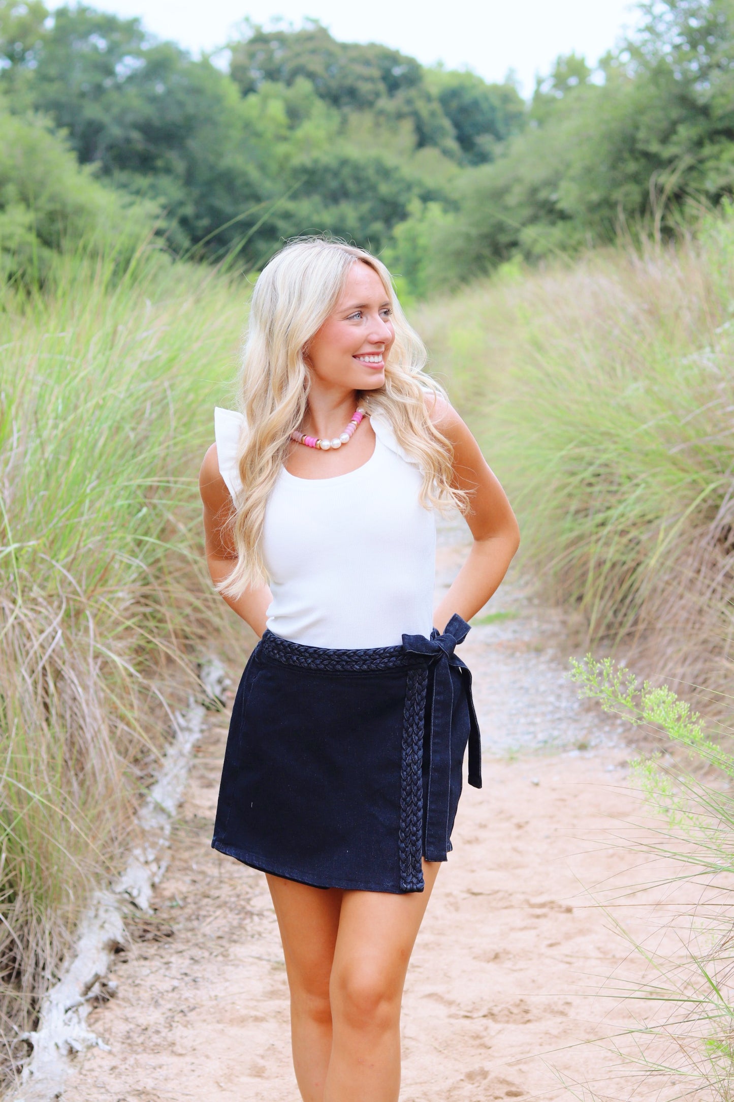 Braided Black Denim Skort