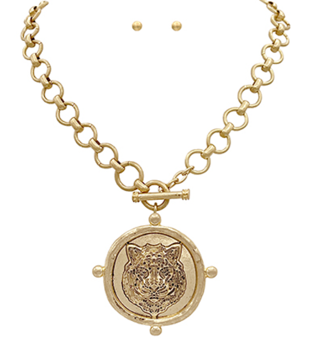 *preorder* Tiger Head Medallion Necklace