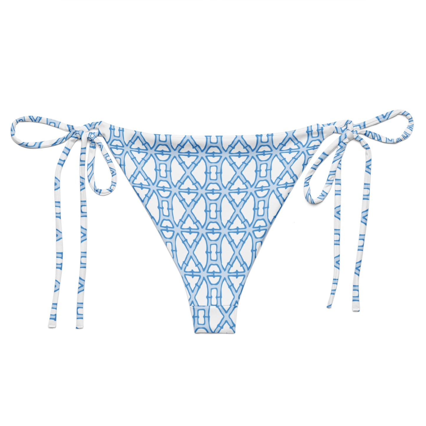 Blue bamboo print recycled string bikini bottom