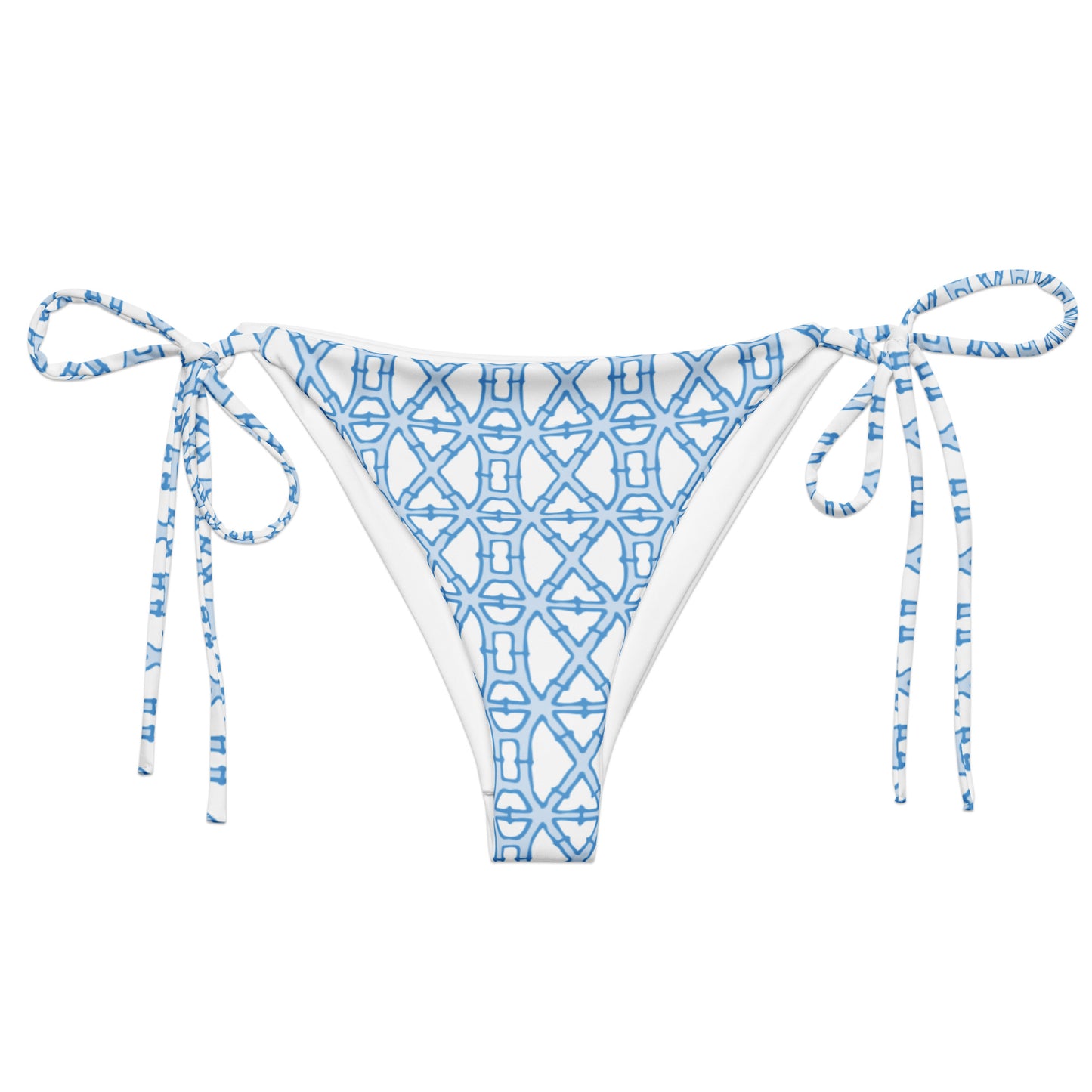 Blue bamboo print recycled string bikini bottom