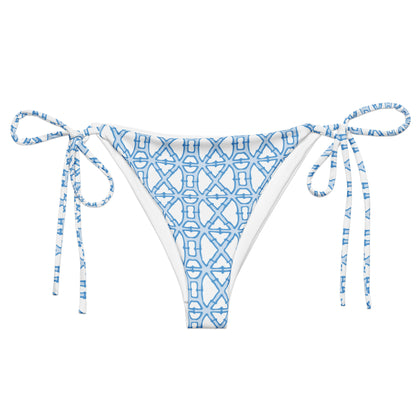 Blue bamboo print recycled string bikini bottom