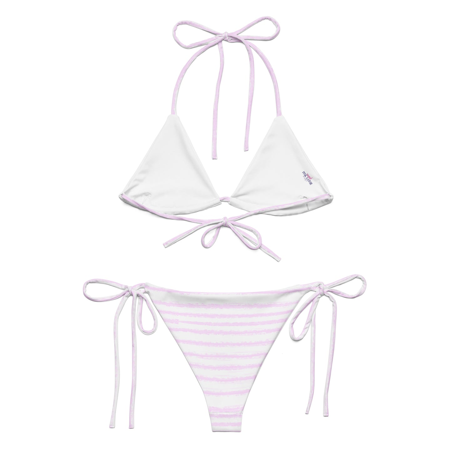 Pink striped print recycled string bikini set