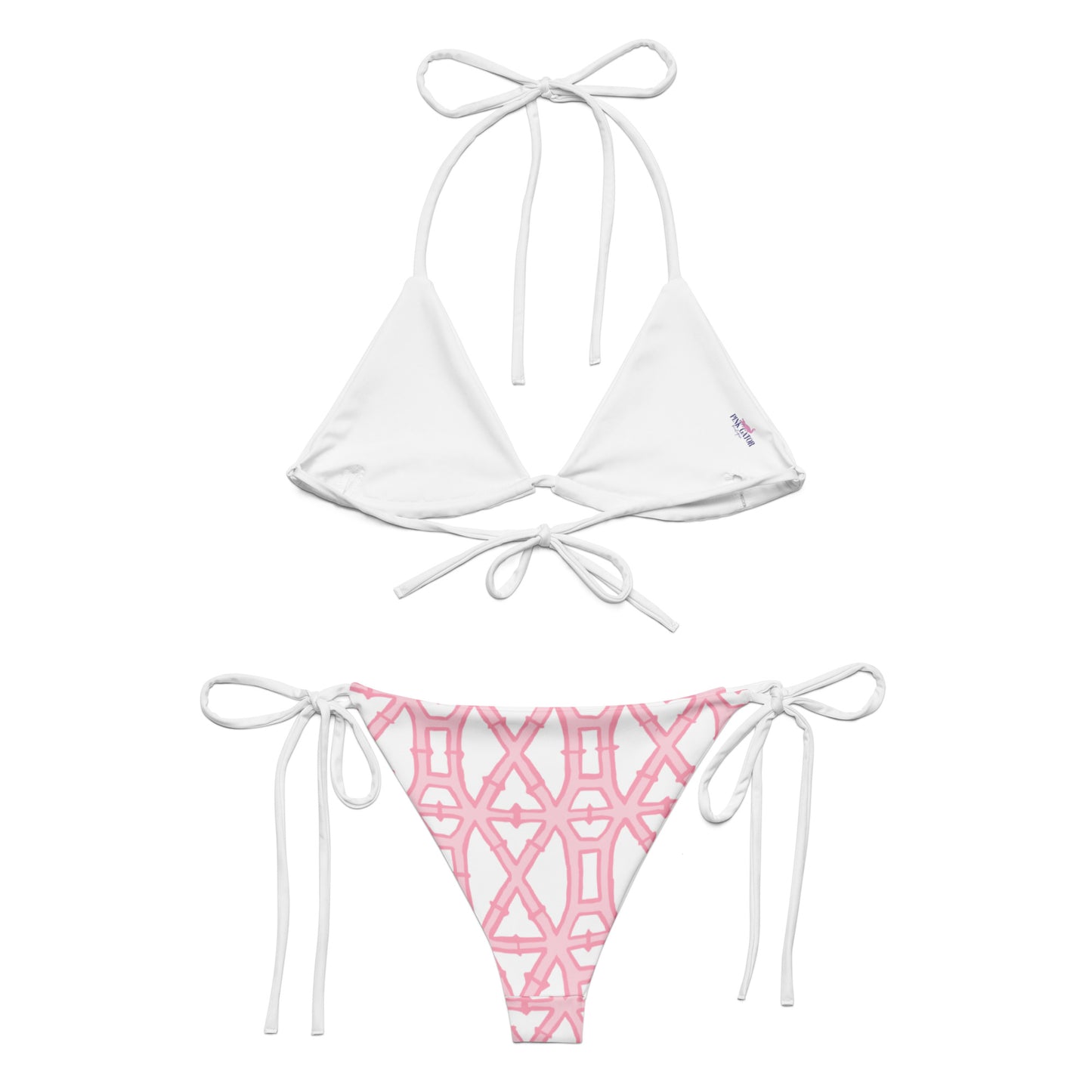 Pink bamboo print recycled string bikini set