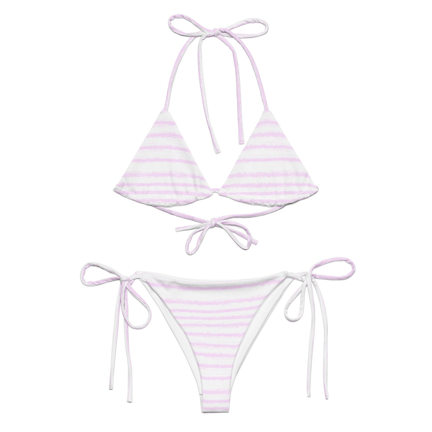 Pink striped print recycled string bikini set