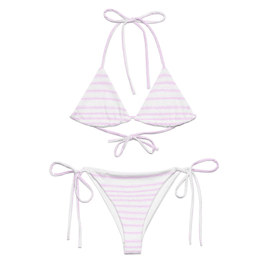 Pink striped print recycled string bikini set