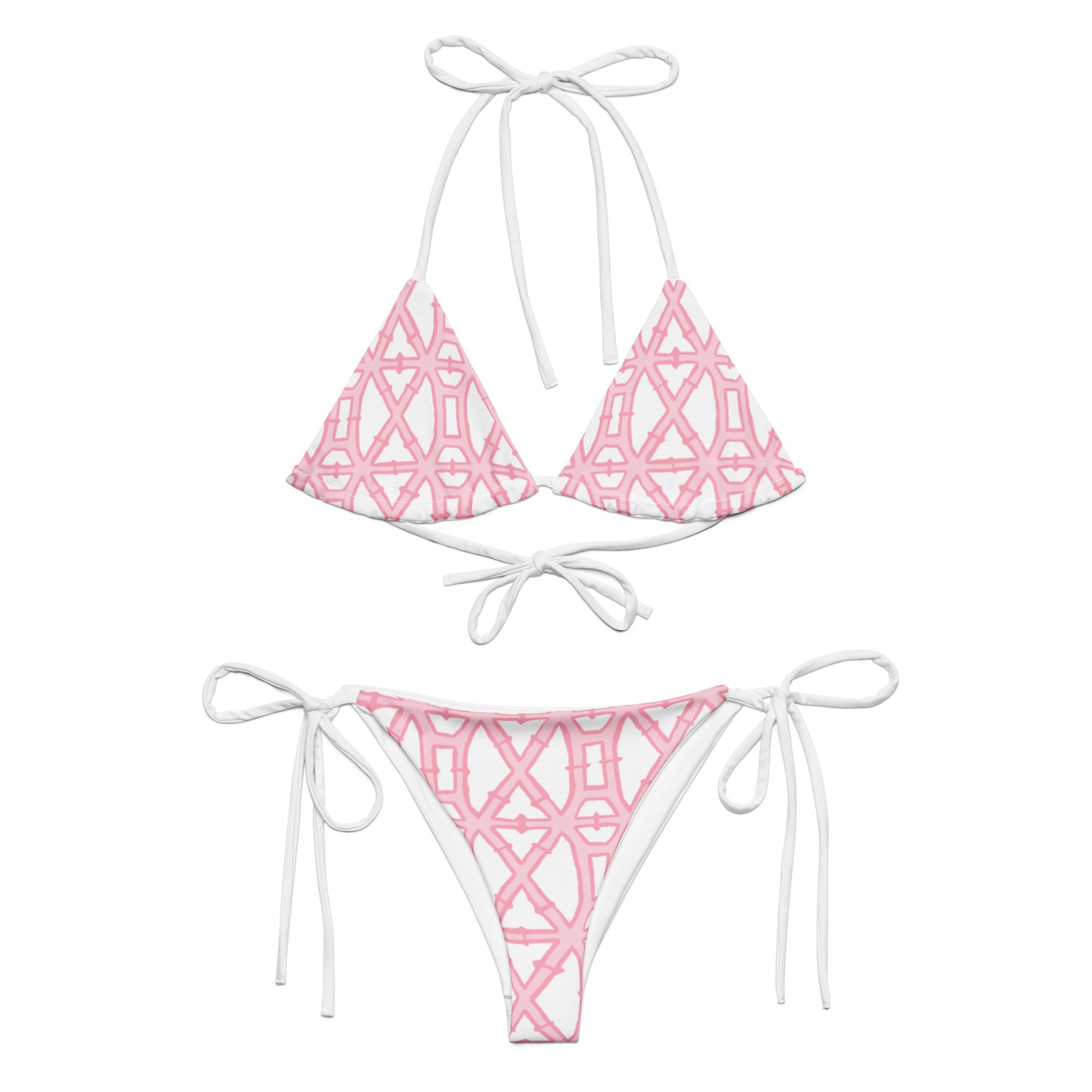 Pink bamboo print recycled string bikini set