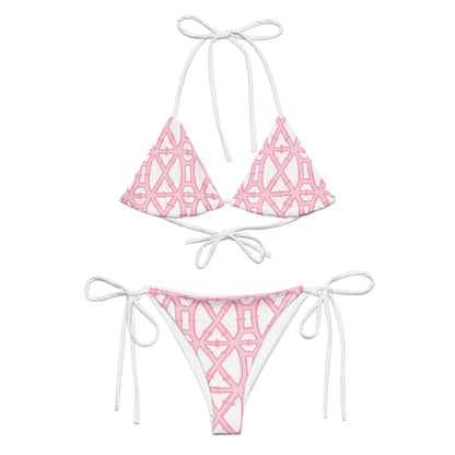 Pink bamboo print recycled string bikini set