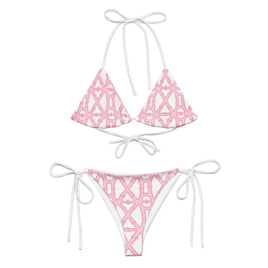 Pink bamboo print recycled string bikini set